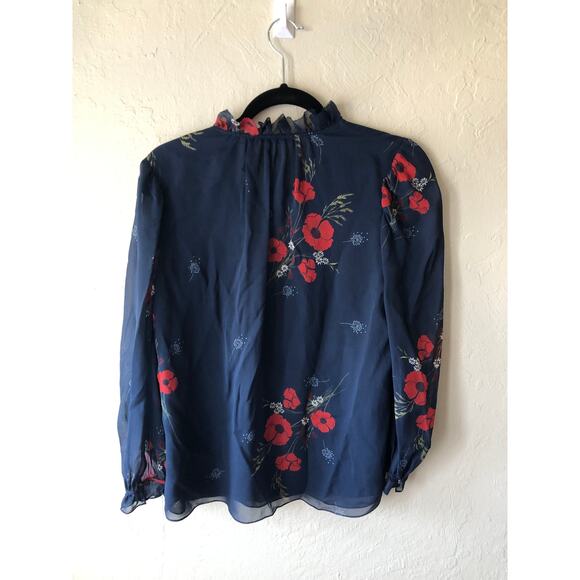 NWOT Joie Navy Silk Popover with Red Flowers - Picture 8 of 11